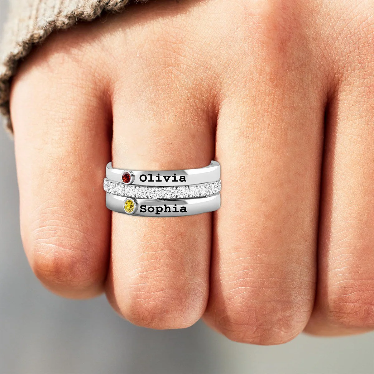 Personalized Born in Love Birthstone Name Ring Stack - Image 4