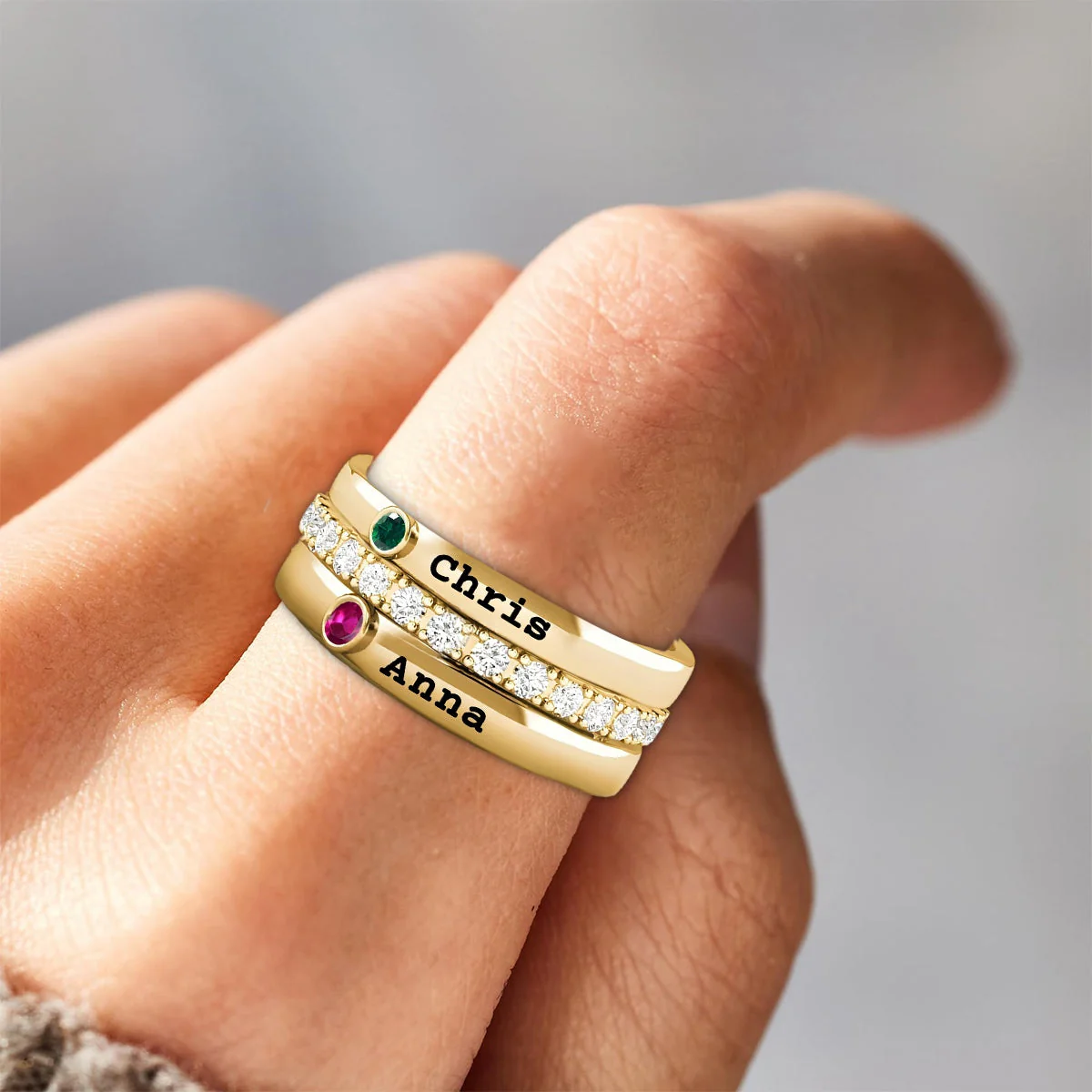 Personalized Born in Love Birthstone Name Ring Stack - Image 5