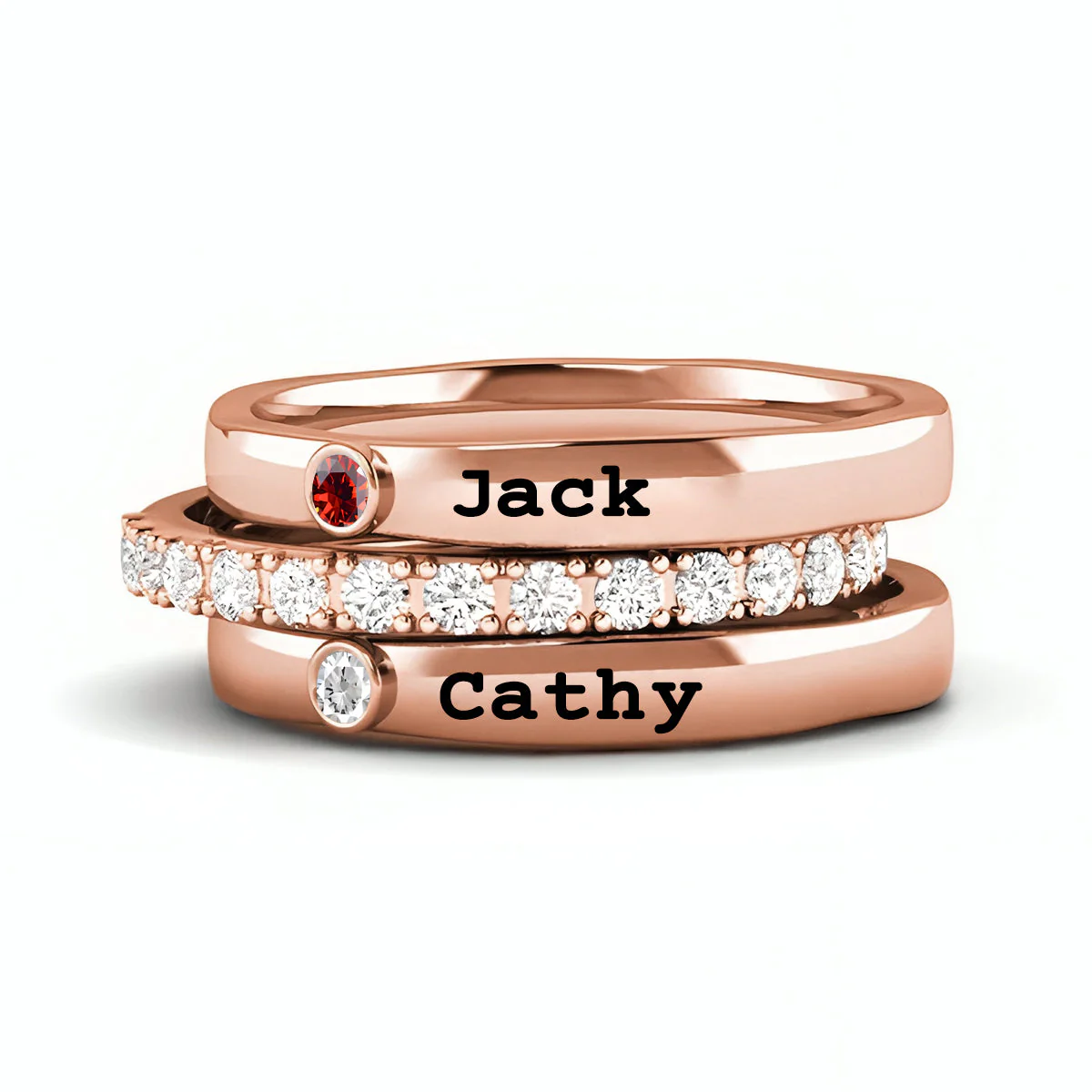 Personalized Born in Love Birthstone Name Ring Stack - Image 7