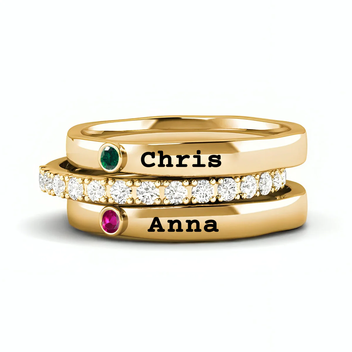 Personalized Born in Love Birthstone Name Ring Stack - Image 8