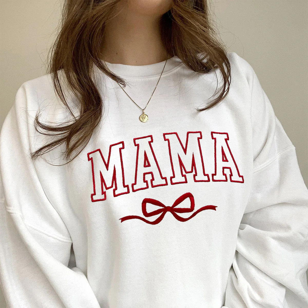 Personalized Bow College Mama Embroidered Sweatshirt - Image 2