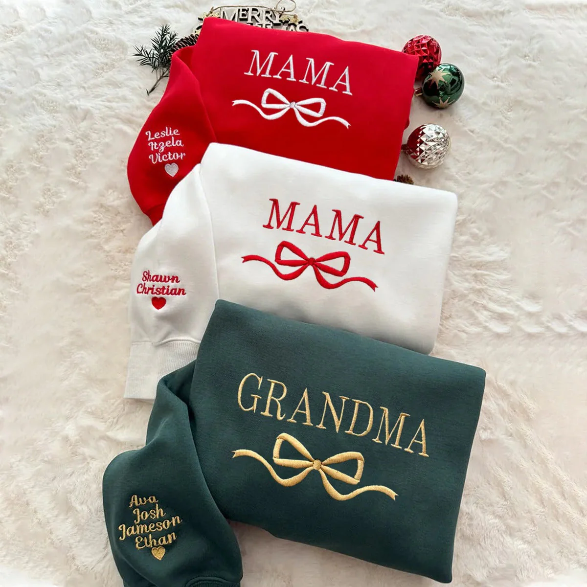 Personalized Bow College Mama Embroidered Sweatshirt - Image 3