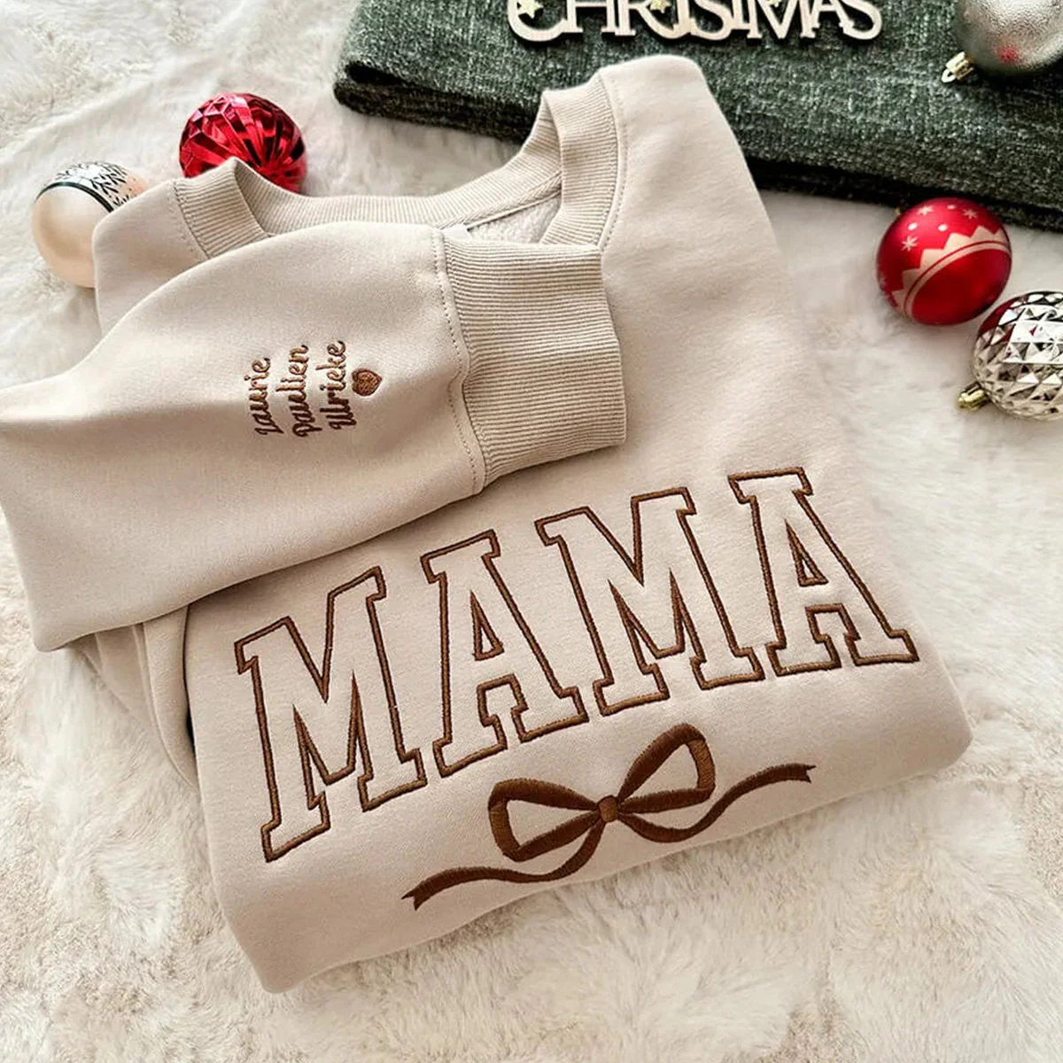 Personalized Bow College Mama Embroidered Sweatshirt - Image 5