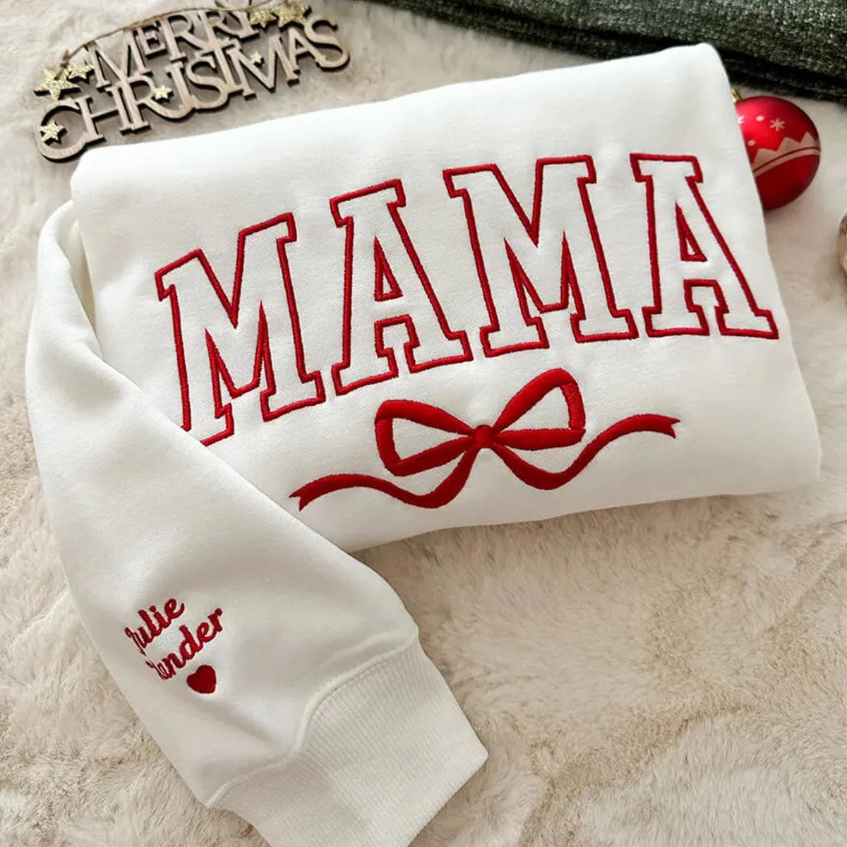 Personalized Bow College Mama Embroidered Sweatshirt - Image 7