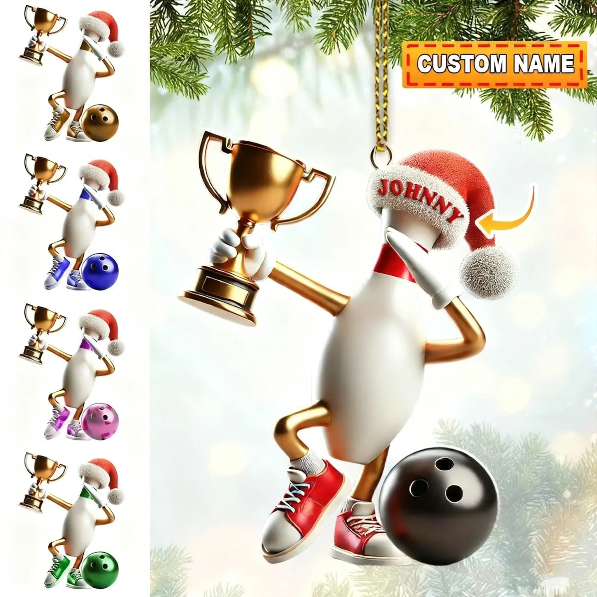 Personalized Bowling Acrylic Ornament Christmas Gift for Bowling Lover - Image 5