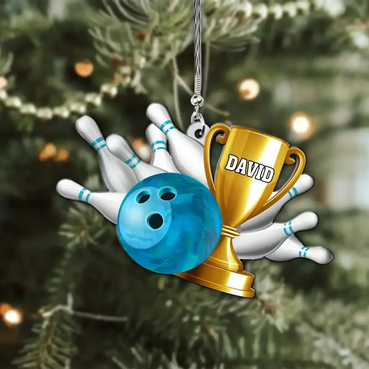 Personalized Bowling, Trophy Christmas Shaped Ornament - Image 3