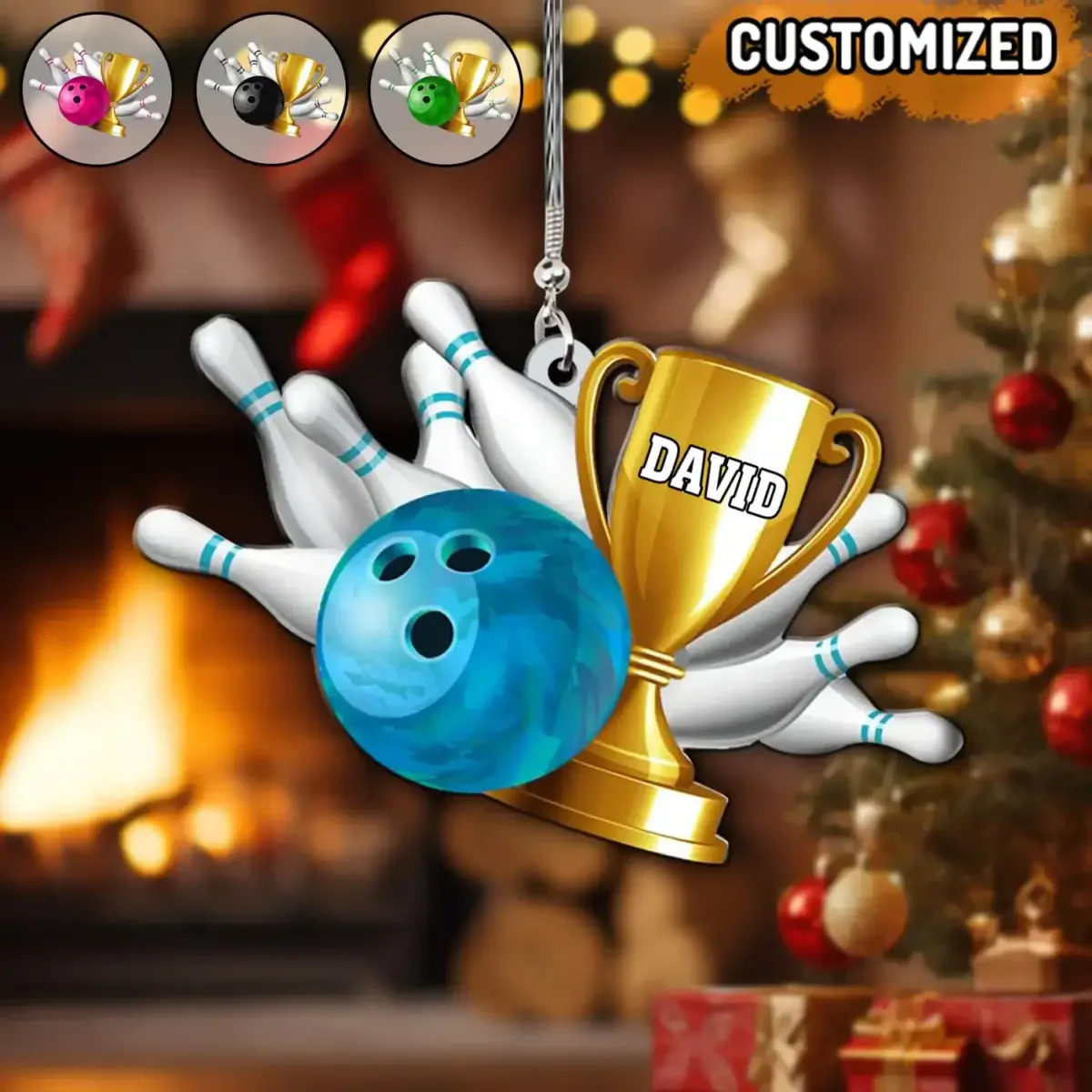 Personalized Bowling, Trophy Christmas Shaped Ornament - Image 4