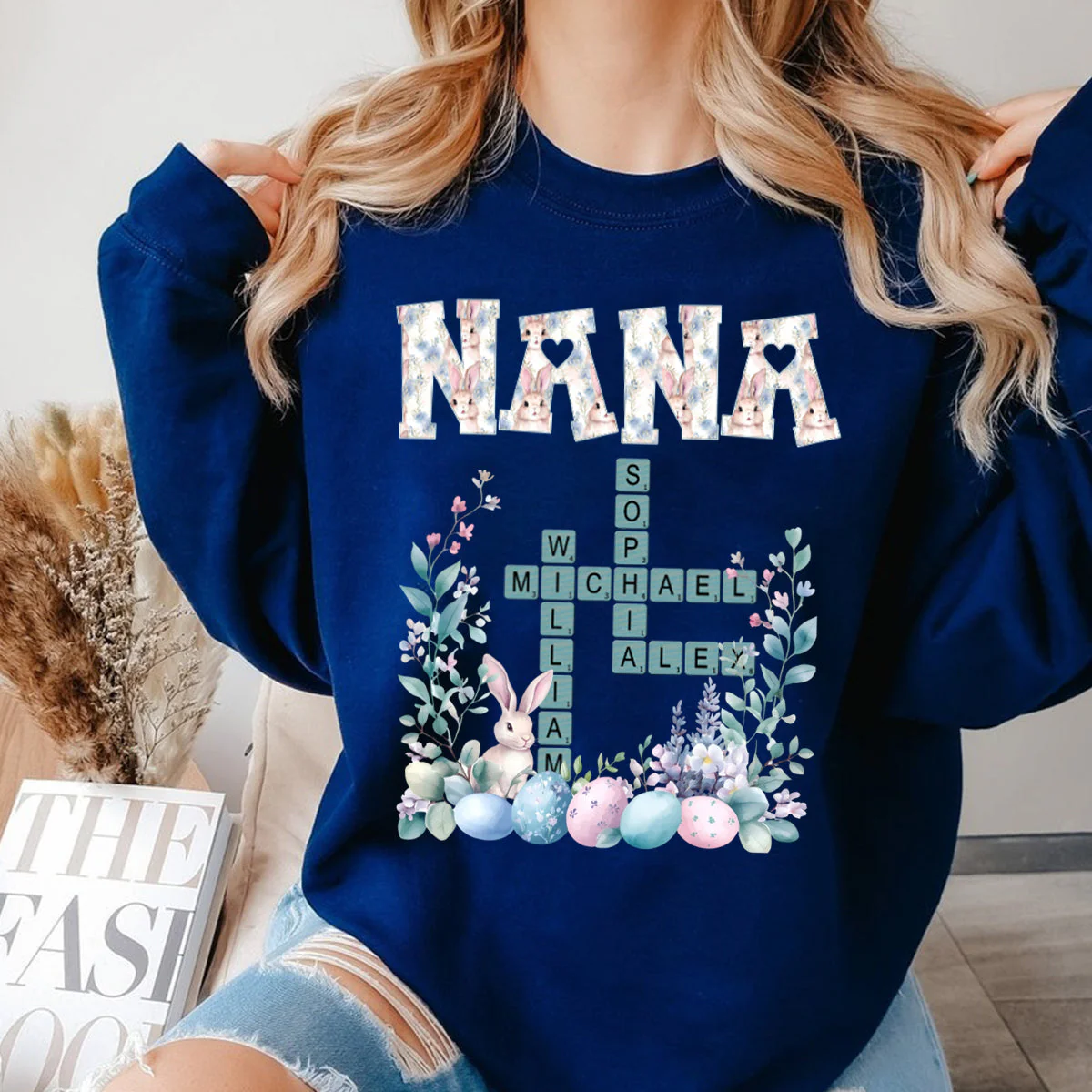 Personalized Bunny Easter Grandma Mom Kids Crossword Puzzle Sweatshirt - Image 5