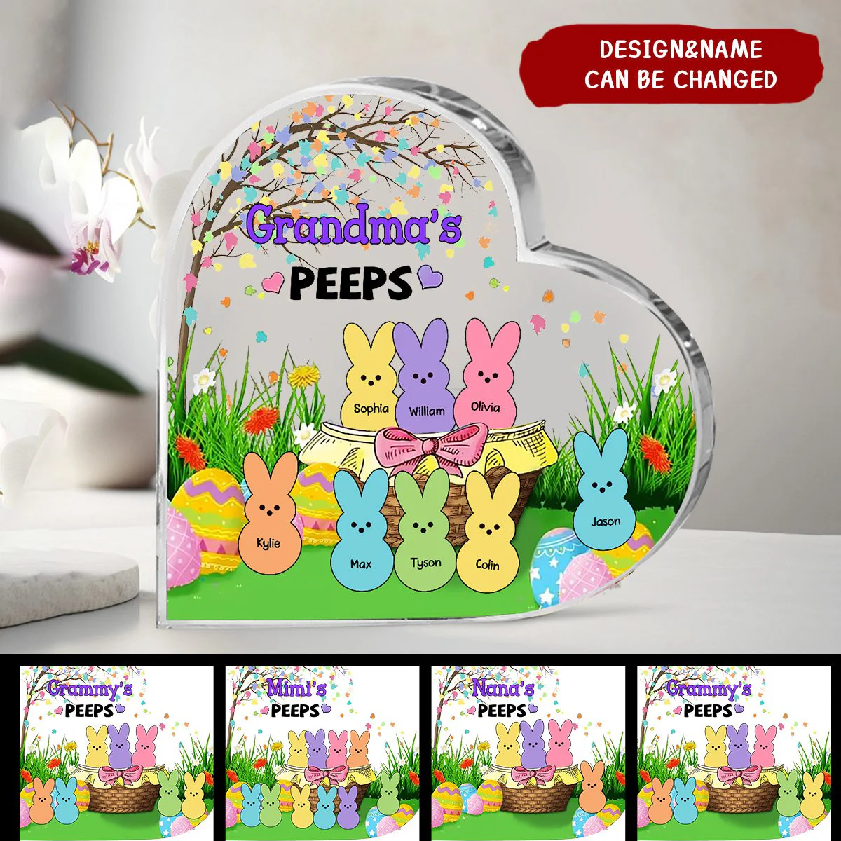 Personalized Bunny Heart-Shaped Acrylic Plaque，Gifts for Grandma Easter Day Gift - Image 3