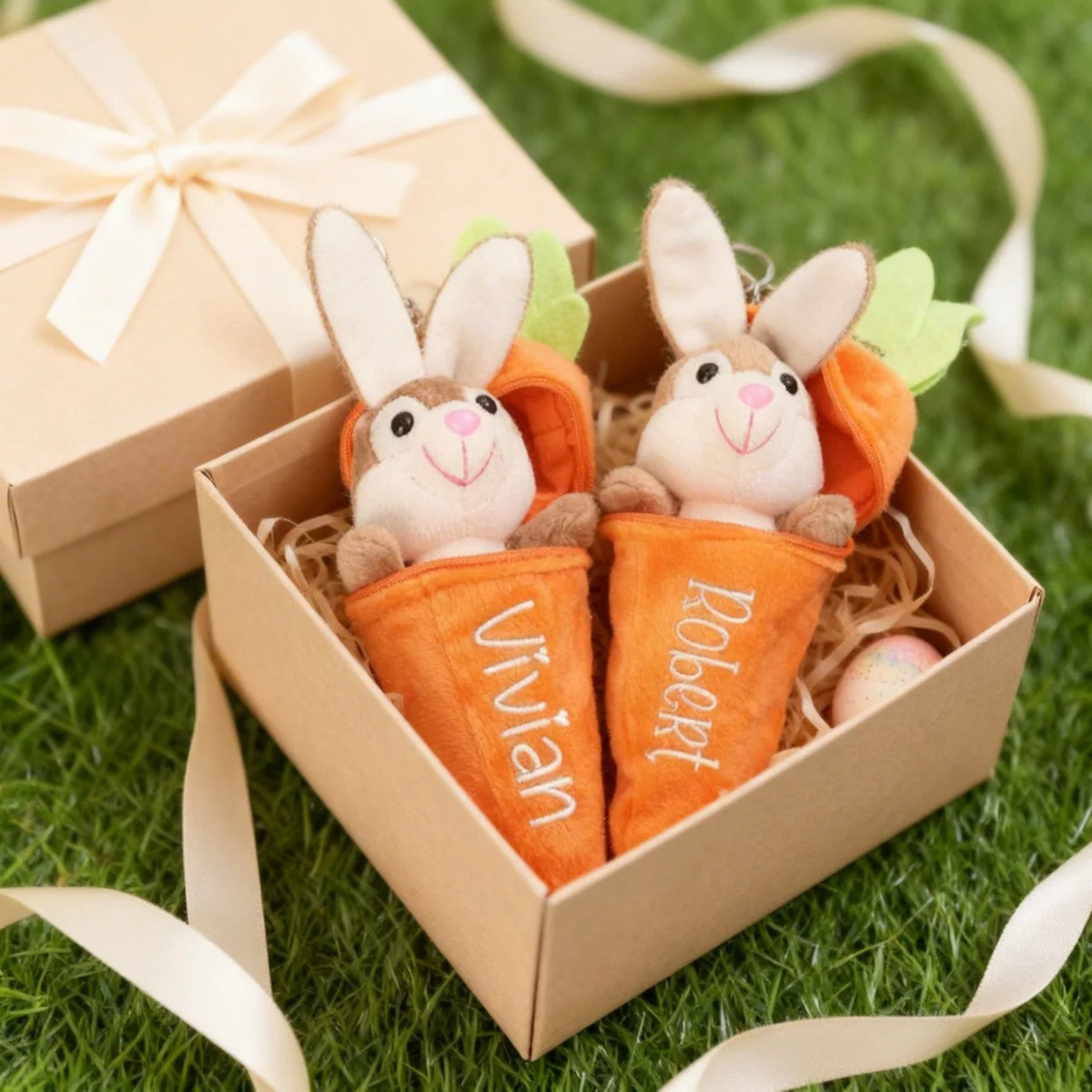 Personalized Bunny Rabbit, Plush Reversible Carrot Keychain Easter Gifts - Image 2