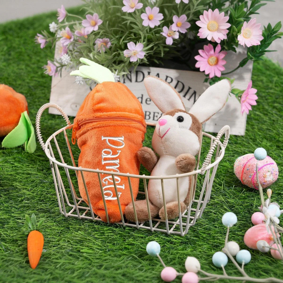 Personalized Bunny Rabbit, Plush Reversible Carrot Keychain Easter Gifts - Image 3