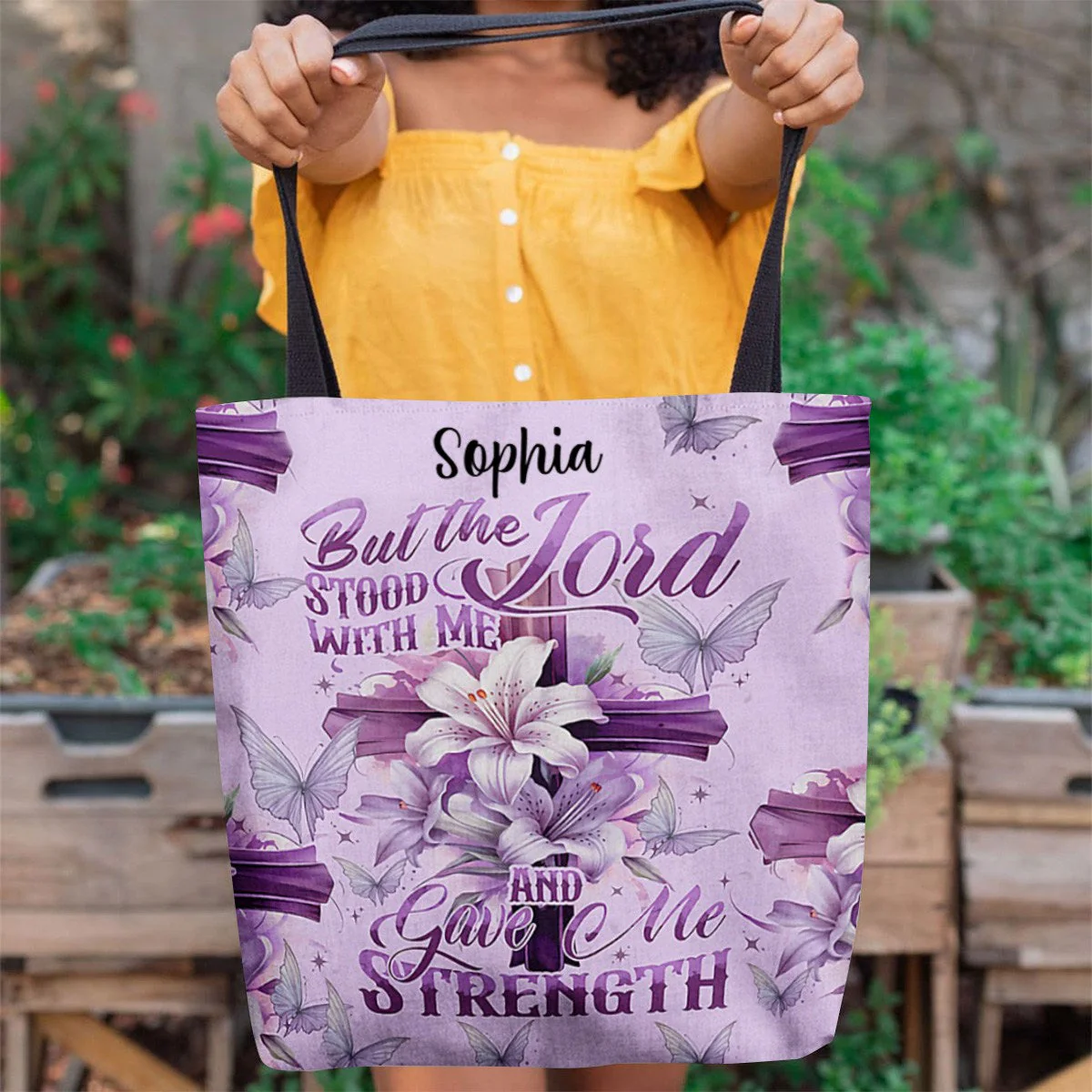 Personalized But The Lord Stood With Me And Gave Me Strength All-Over Tote with name - Image 3