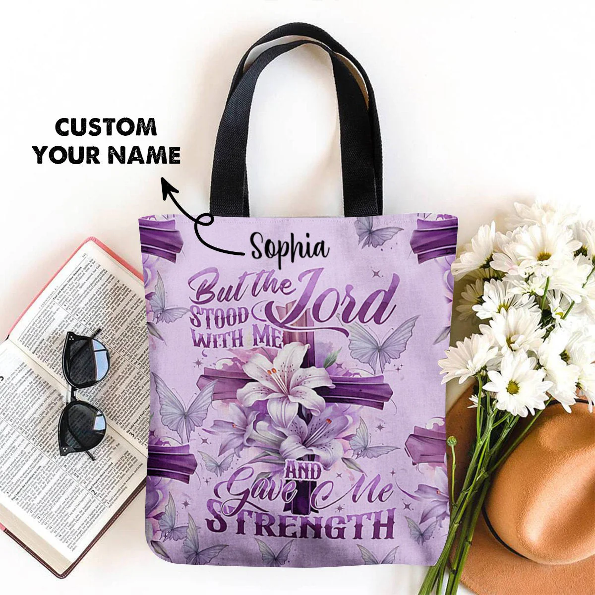 Personalized But The Lord Stood With Me And Gave Me Strength All-Over Tote with name - Image 5