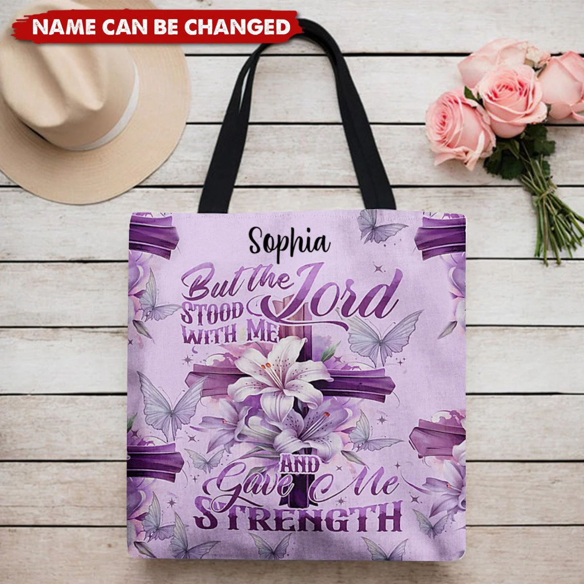 Personalized But The Lord Stood With Me And Gave Me Strength All-Over Tote with name - Image 7