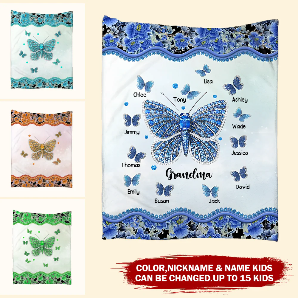 Personalized Butterflies & Flowers Grandma Kids Blanket - Image 3