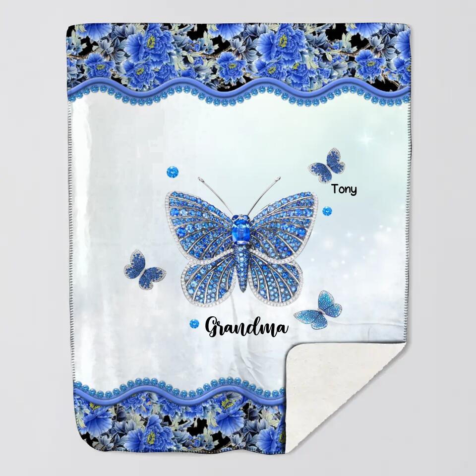 Personalized Butterflies & Flowers Grandma Kids Blanket - Image 4