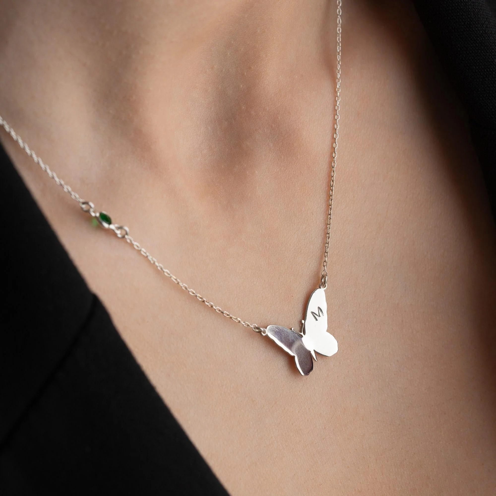 Personalized Butterfly Initial Birthstone Necklace - Image 2