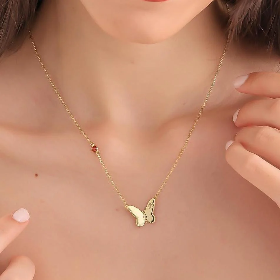 Personalized Butterfly Initial Birthstone Necklace - Image 3