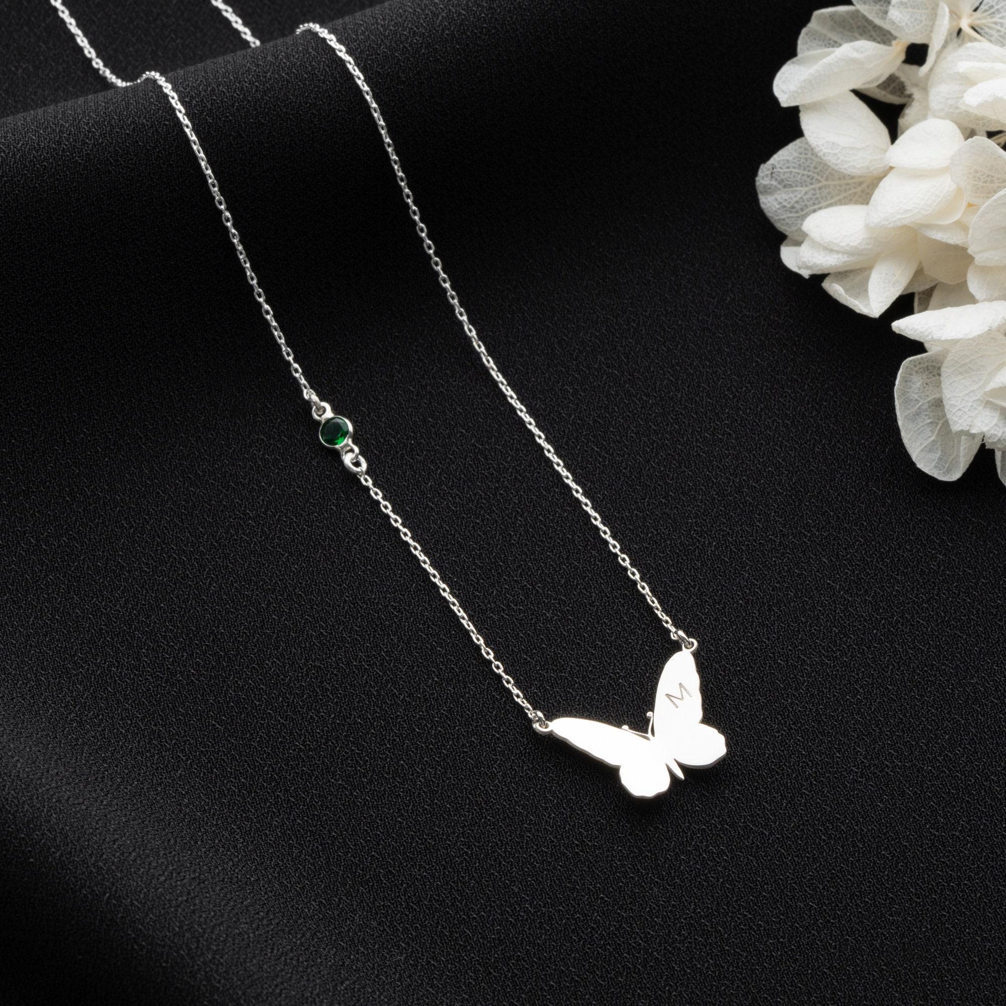 Personalized Butterfly Initial Birthstone Necklace - Image 4