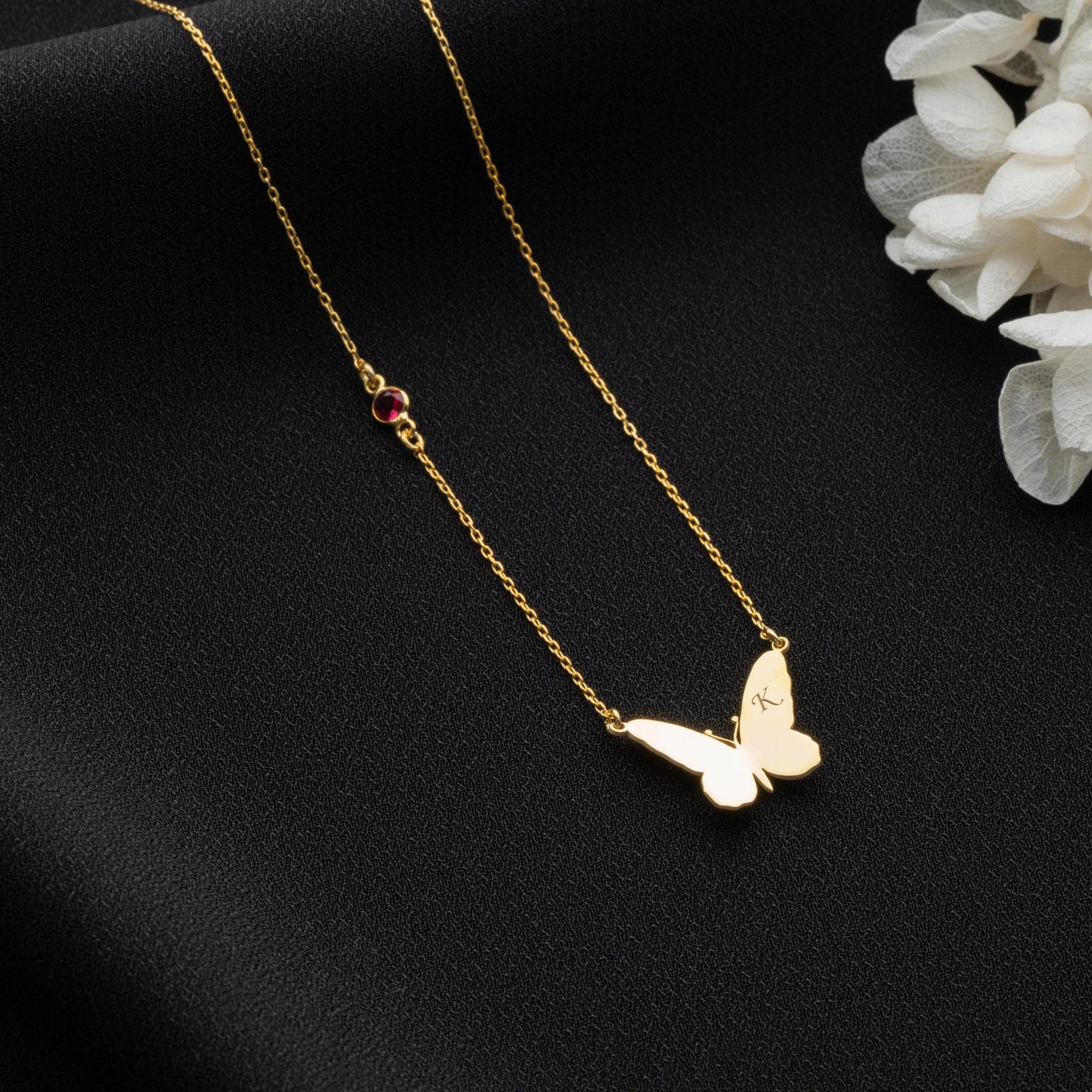 Personalized Butterfly Initial Birthstone Necklace - Image 5