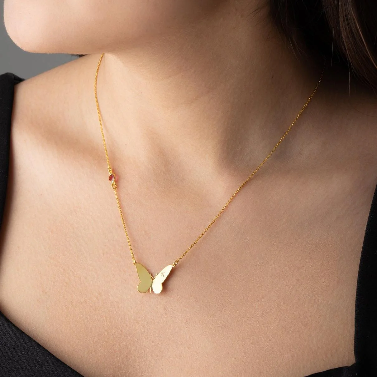 Personalized Butterfly Initial Birthstone Necklace - Image 6