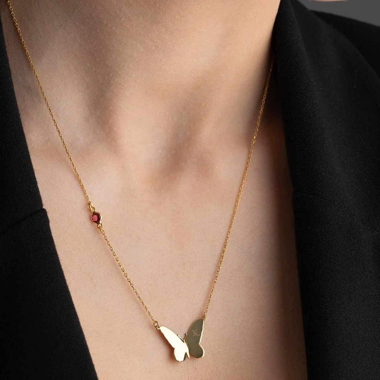 Personalized Butterfly Initial Birthstone Necklace - Image 7