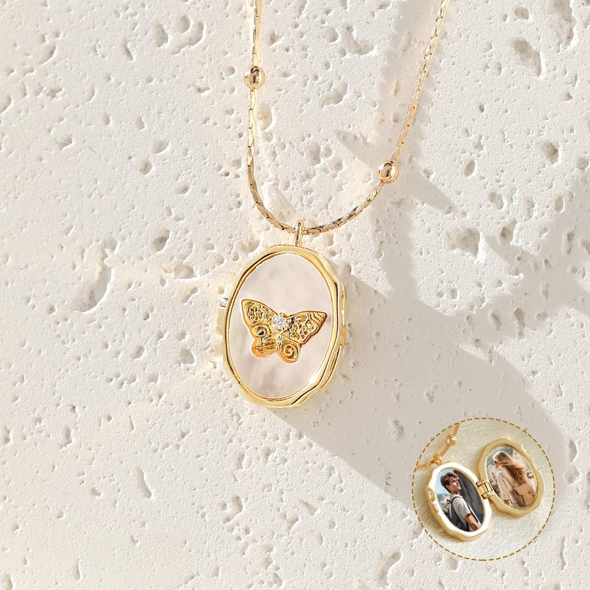 Personalized Butterfly Shell Photo Locket Necklace,Memorial Jewelry - Image 3