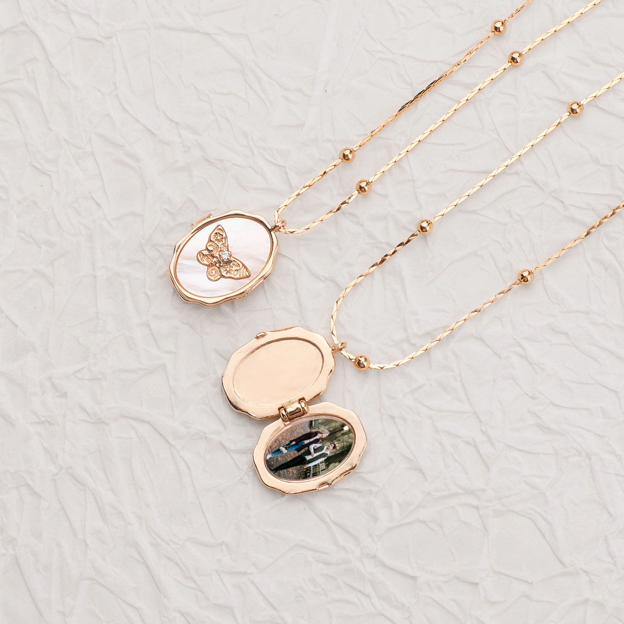 Personalized Butterfly Shell Photo Locket Necklace,Memorial Jewelry - Image 6