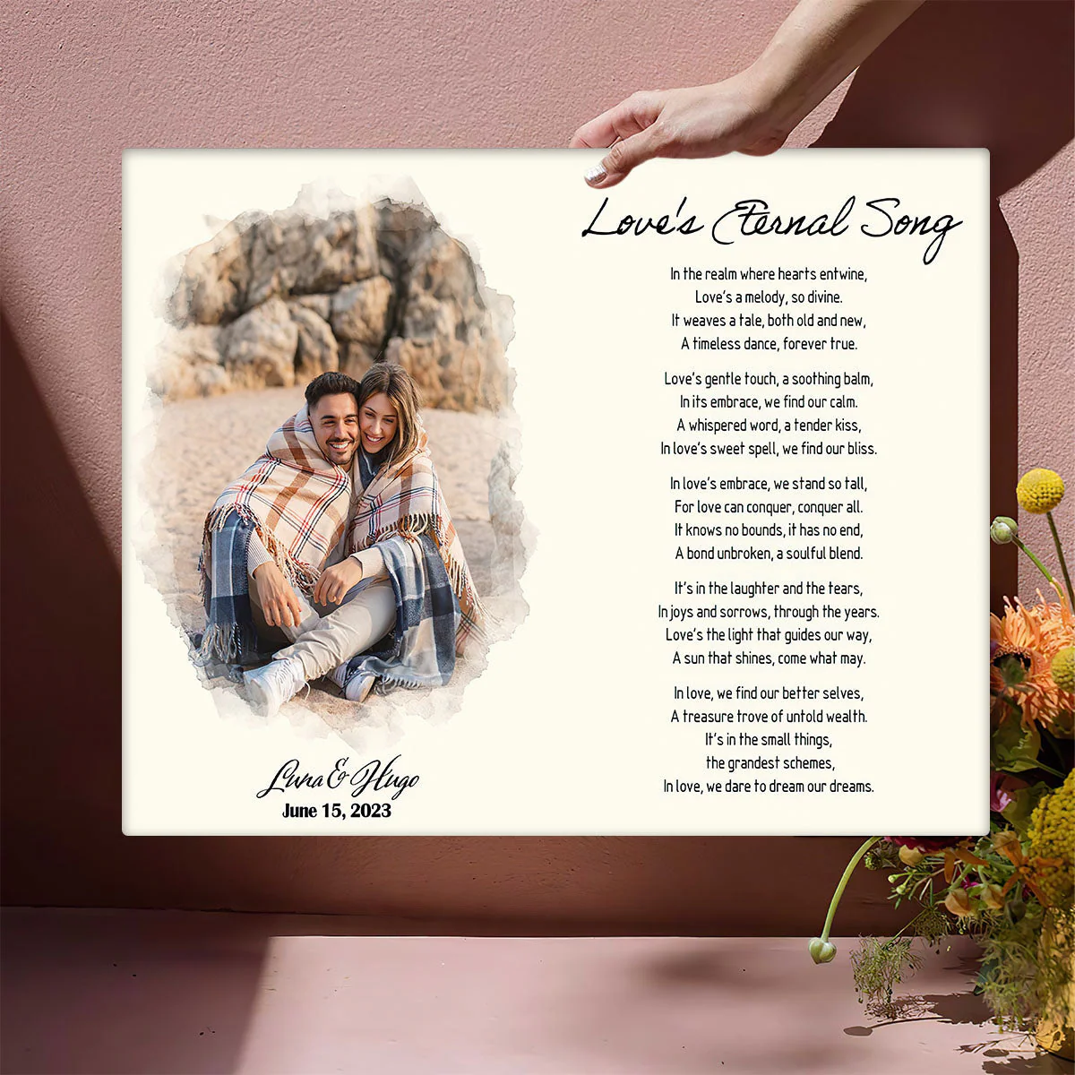 Personalized Canvas Print Poster With Poem | Lyrics Wall Art With Custom Photo | Couple Anniversary Gift - Image 2