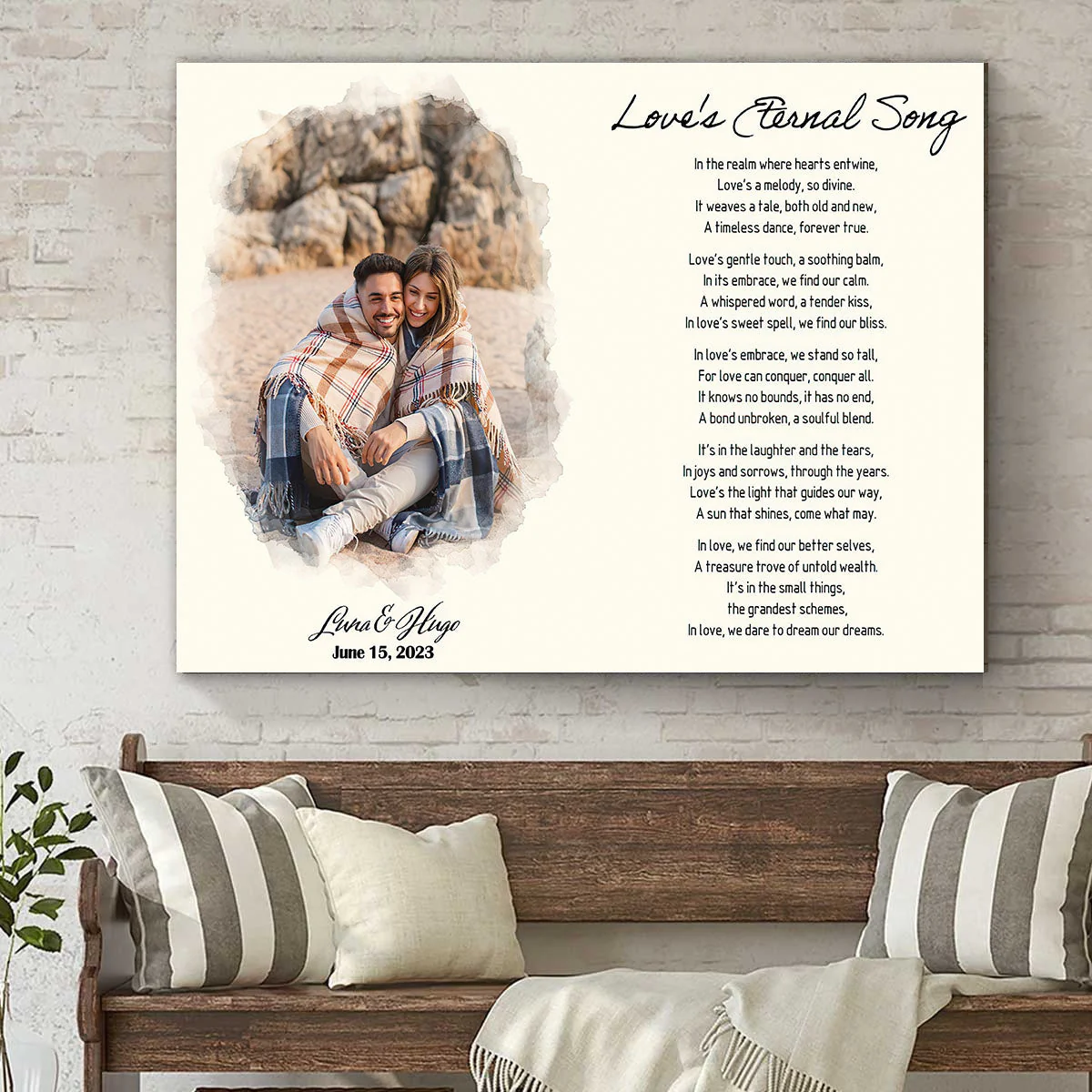 Personalized Canvas Print Poster With Poem | Lyrics Wall Art With Custom Photo | Couple Anniversary Gift - Image 3
