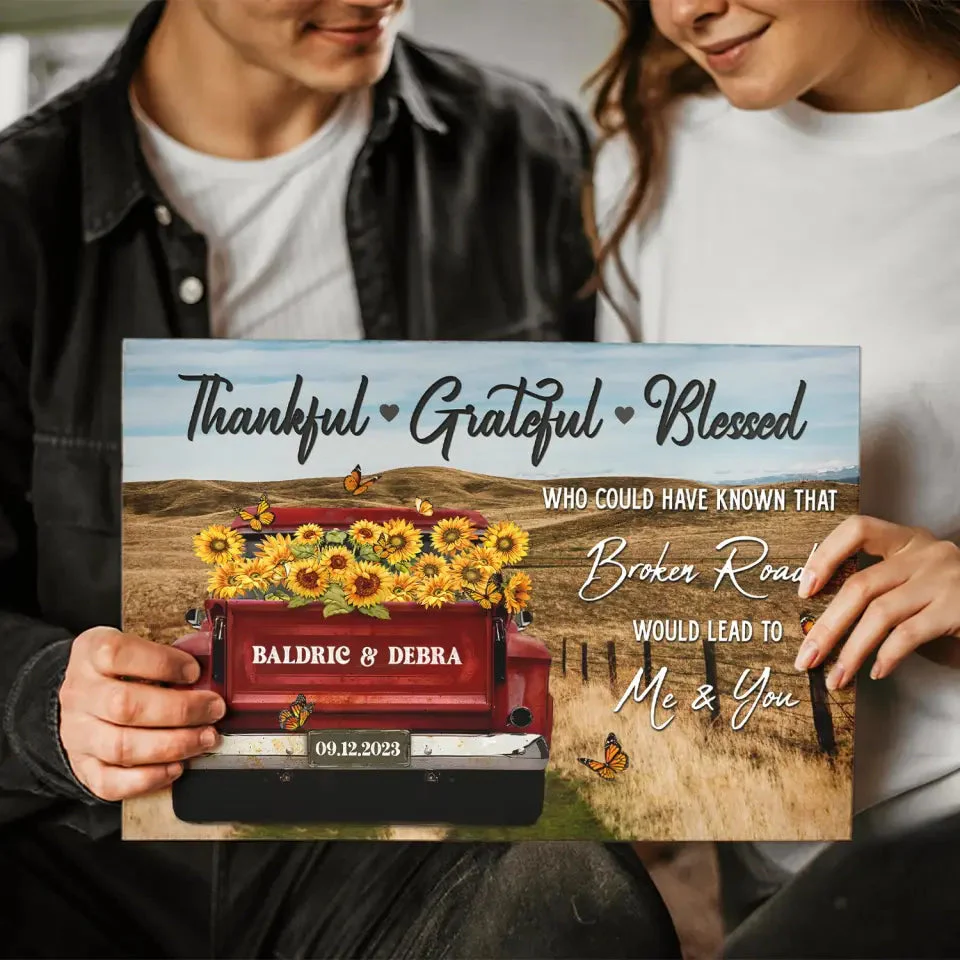 Personalized Canvas Prints - Rustic Farmhouse Red Truck, Customized Anniversary Couples Gifts, Thankful, Grateful, Blessed - Image 2