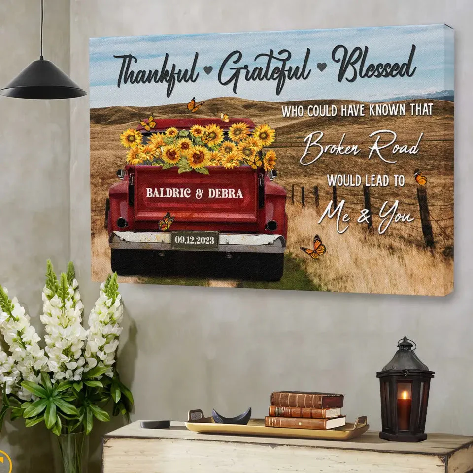 Personalized Canvas Prints - Rustic Farmhouse Red Truck, Customized Anniversary Couples Gifts, Thankful, Grateful, Blessed - Image 4
