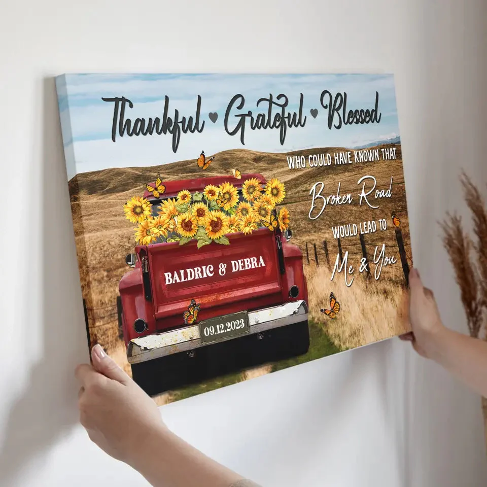 Personalized Canvas Prints - Rustic Farmhouse Red Truck, Customized Anniversary Couples Gifts, Thankful, Grateful, Blessed - Image 5