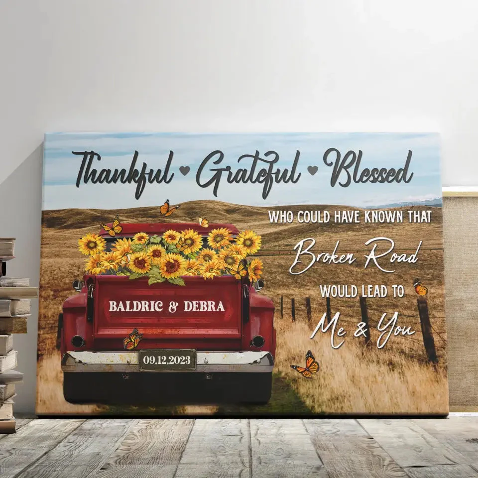 Personalized Canvas Prints - Rustic Farmhouse Red Truck, Customized Anniversary Couples Gifts, Thankful, Grateful, Blessed - Image 6