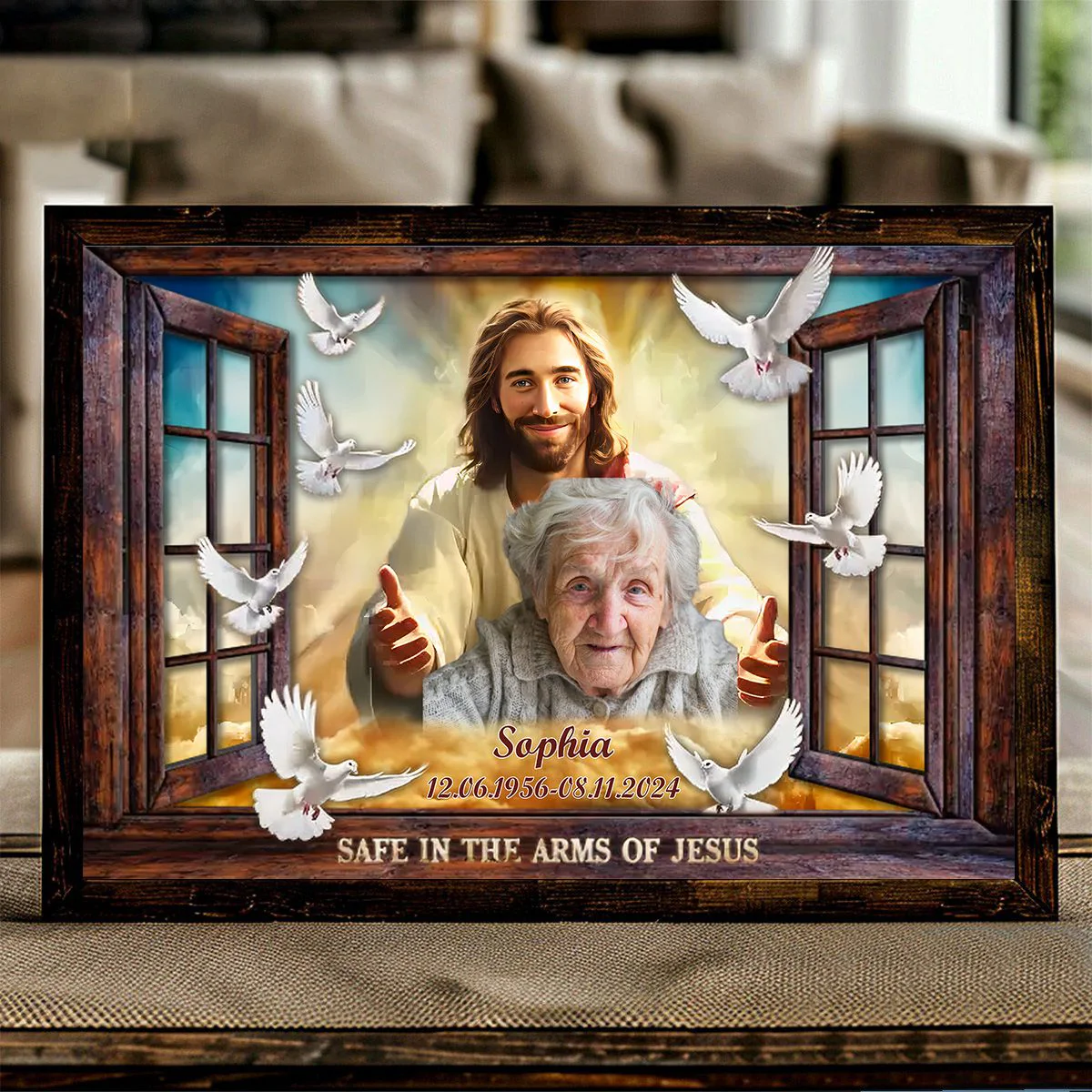 Personalized Canvas-Window Frame Safe In The Arms Of Jesus Canvas,Memorial Gifts, Sympathy Gifts - Image 6