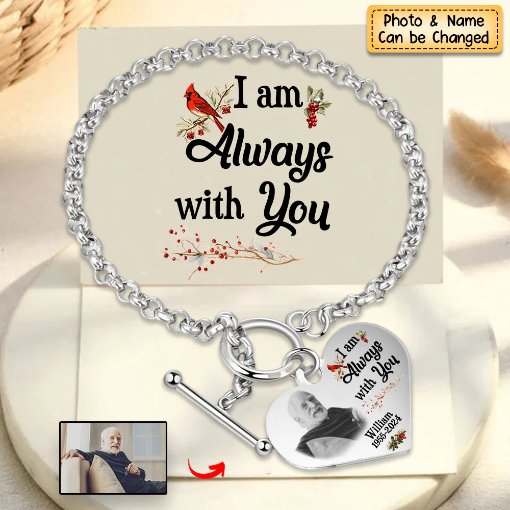 Personalized Cardinal Heart Bracelet - I'm Always With You - Memorial Gift