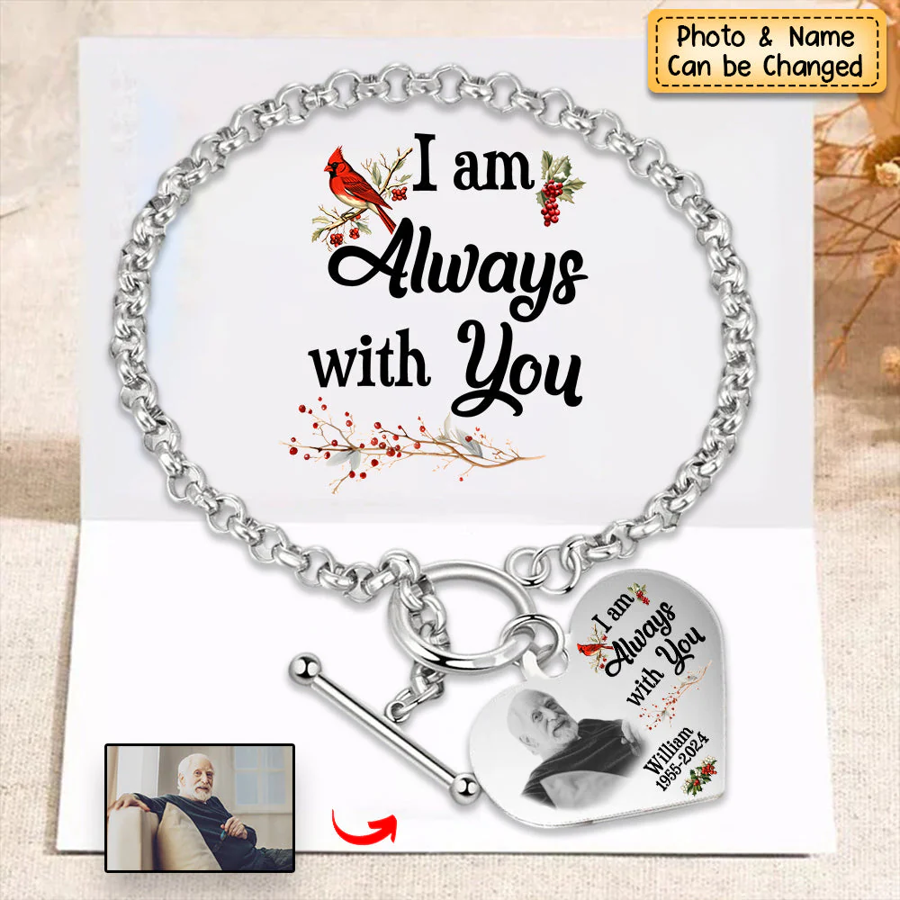 Personalized Cardinal Heart Bracelet - I'm Always With You - Memorial Gift - Image 3