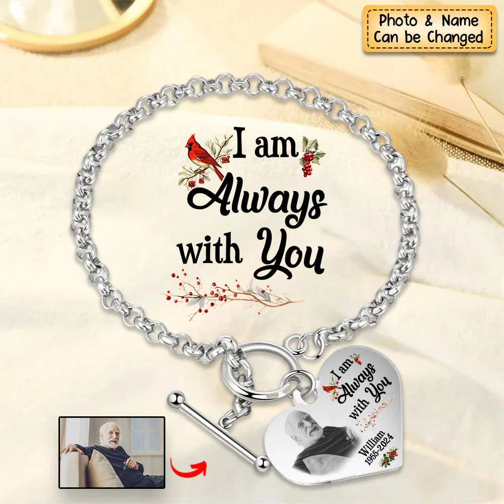 Personalized Cardinal Heart Bracelet - I'm Always With You - Memorial Gift - Image 4