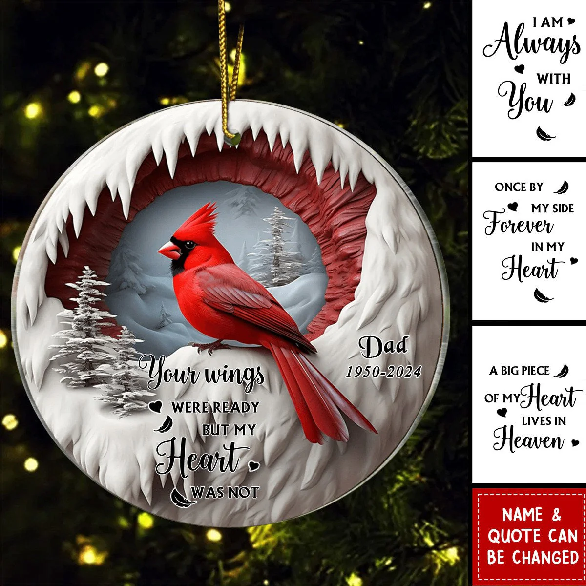 Personalized Cardinal Memorial Acrylic Ornament - Image 2