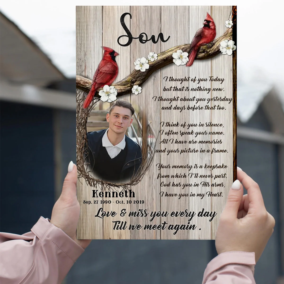 Personalized Cardinal Memorial Photo Canvas Poster,Love And Miss You Every Day - Image 2
