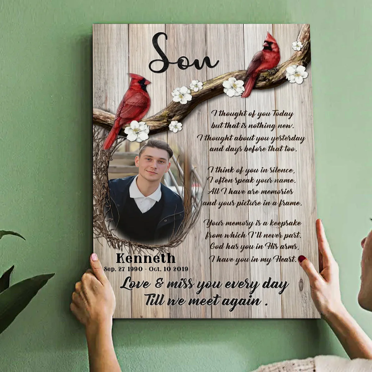 Personalized Cardinal Memorial Photo Canvas Poster,Love And Miss You Every Day - Image 3