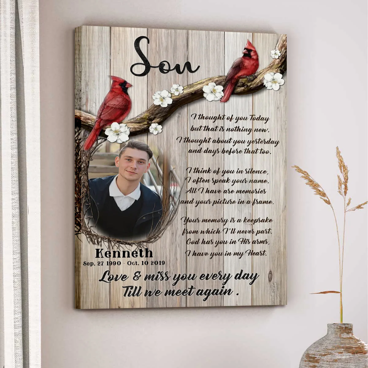 Personalized Cardinal Memorial Photo Canvas Poster,Love And Miss You Every Day - Image 4