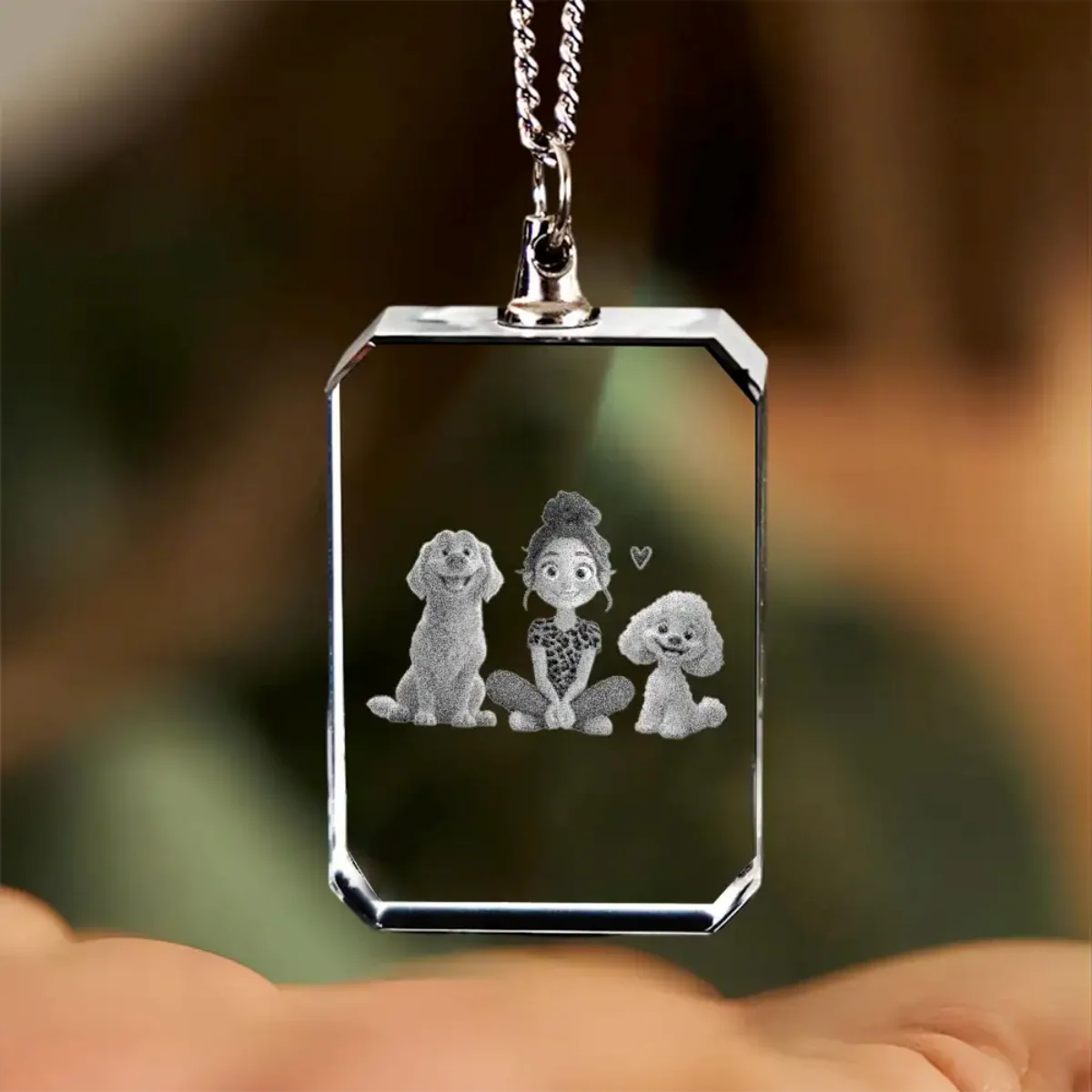 Personalized Cartoon Dog Mom as A Custom Engraved Crystal Car Ornament - Image 4