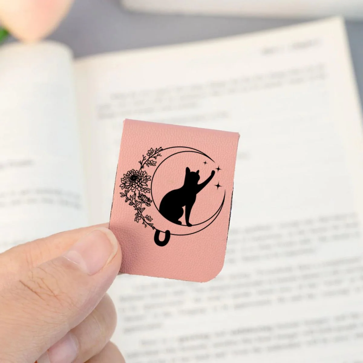 Personalized Cat Moon Birth Flower Magnetic Leather Bookmark Clip With Name - Image 9