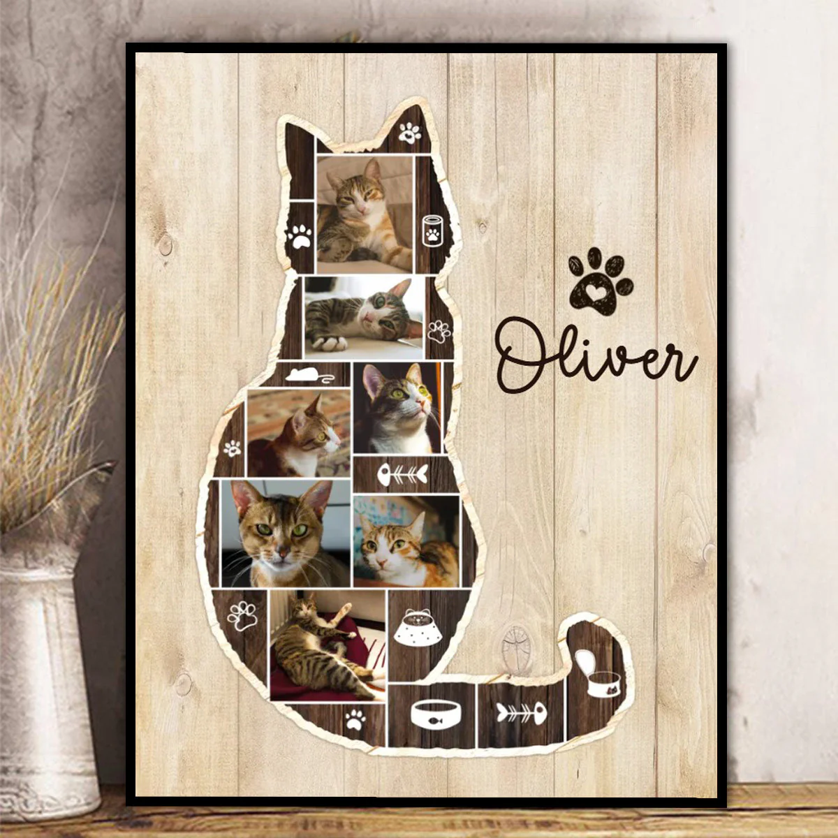 Personalized Cat Photo Collage Canvas, Cat Memorial Gifts, Cat Lover Christmas Gift - Image 3