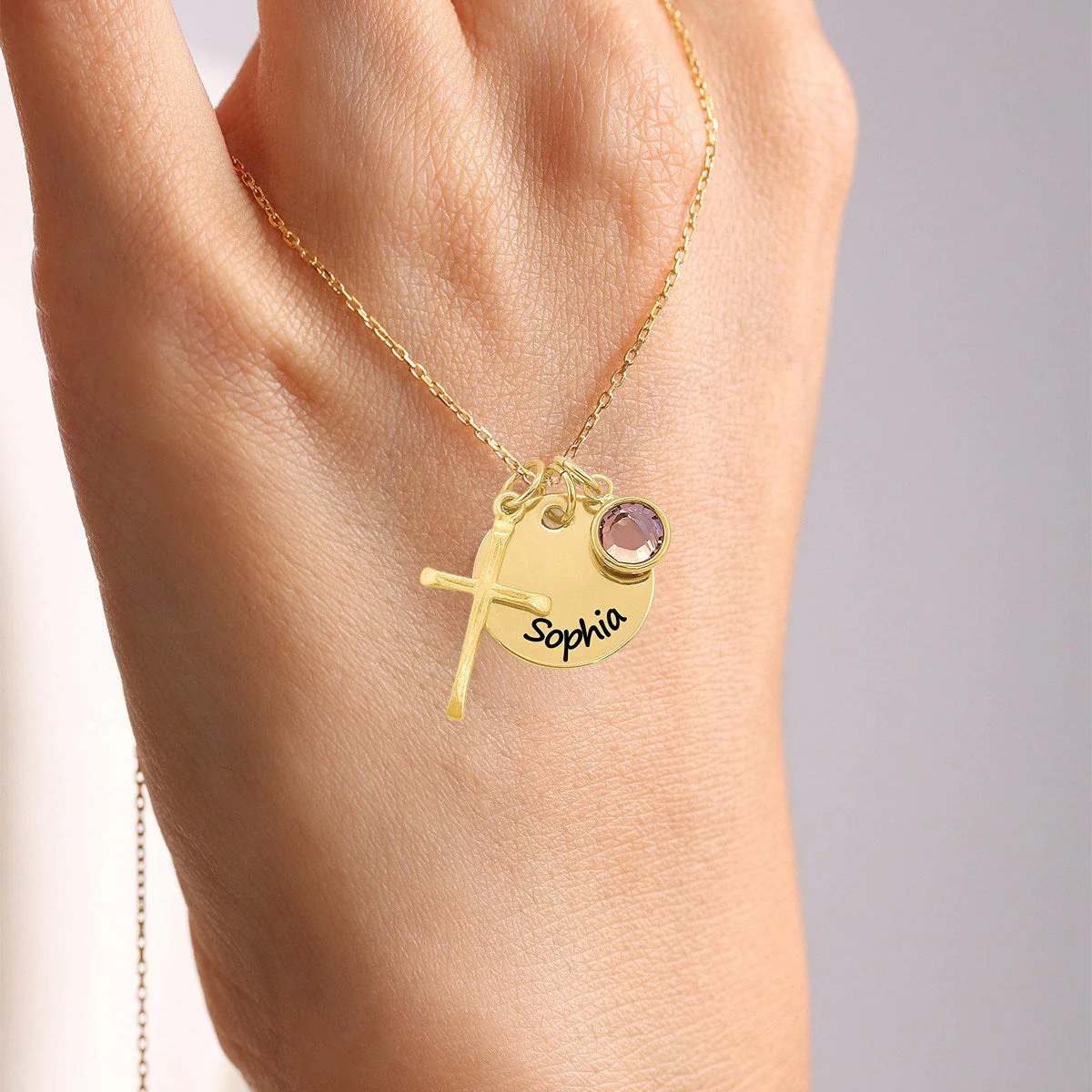 Personalized Charm and Birthstone Cross Necklace