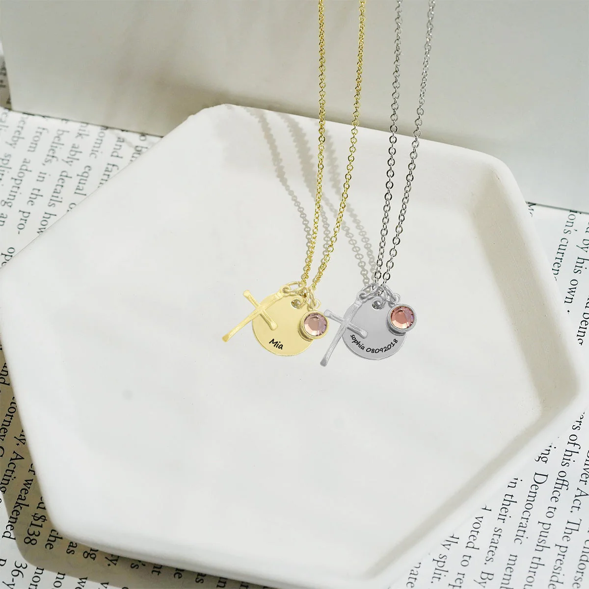Personalized Charm and Birthstone Cross Necklace - Image 6