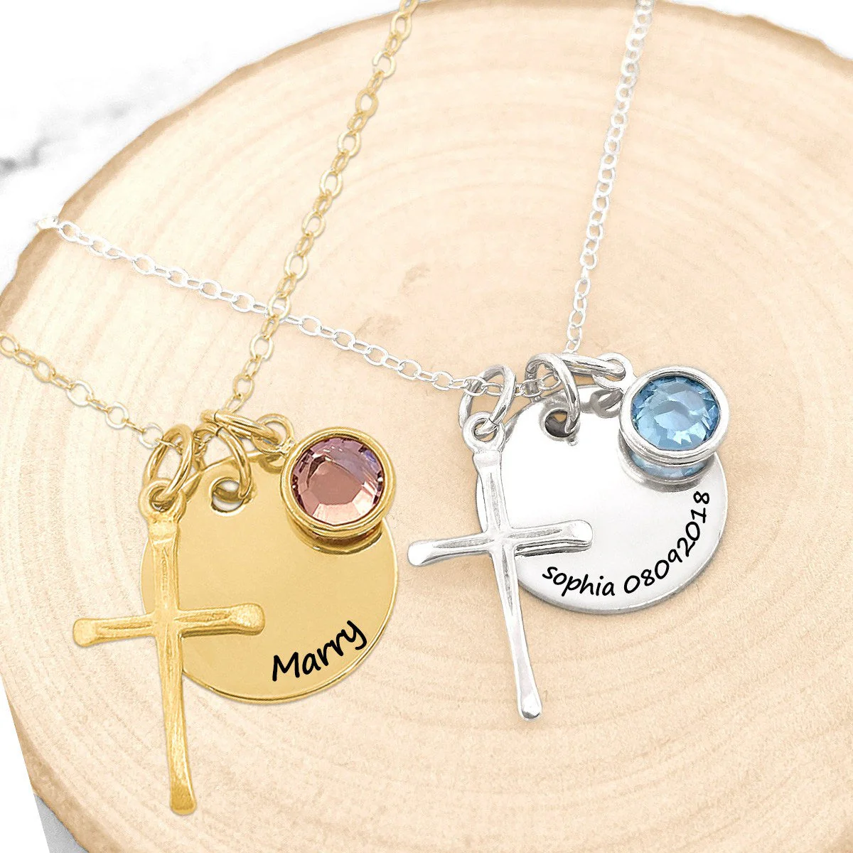 Personalized Charm and Birthstone Cross Necklace - Image 8