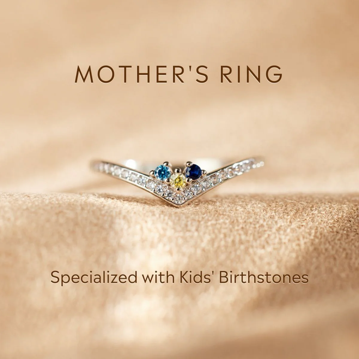 Personalized Chevron Pavé Birthstone Ring - Gift for Grandma Mom - Image 2