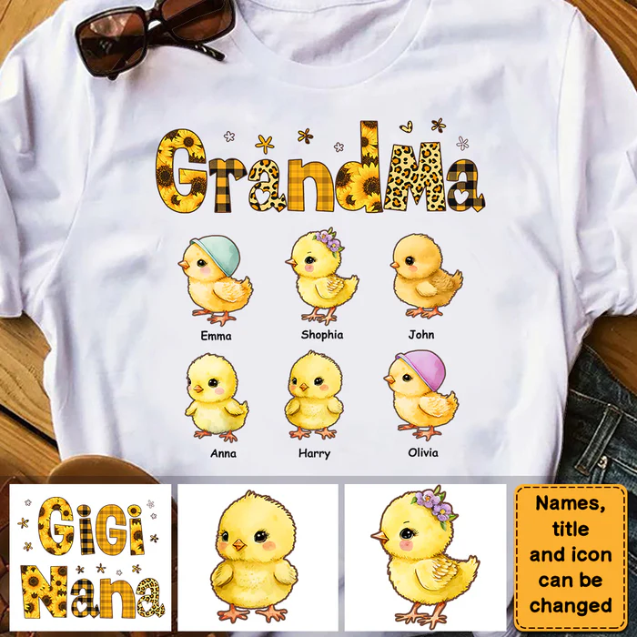 Personalized Chickabiddy Sunflower Grandma Kids T-Shirt - Image 3